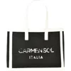 Carmen Sol Venezia Black Tote Bag In White