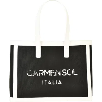 Carmen Sol Venezia Black Tote Bag In White