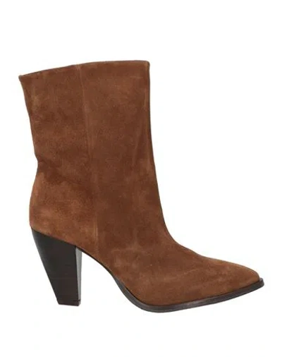Carmens Woman Ankle Boots Chocolate Brown Size 6 Leather In Animal Print