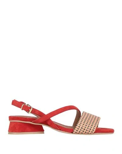 Carmens Woman Sandals Red Size 6 Leather, Textile Fibers