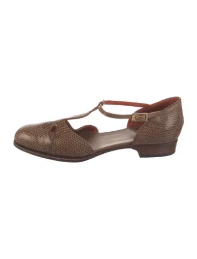 Pre-owned Carmina Embossed Leather Animal Print Flats In Brown