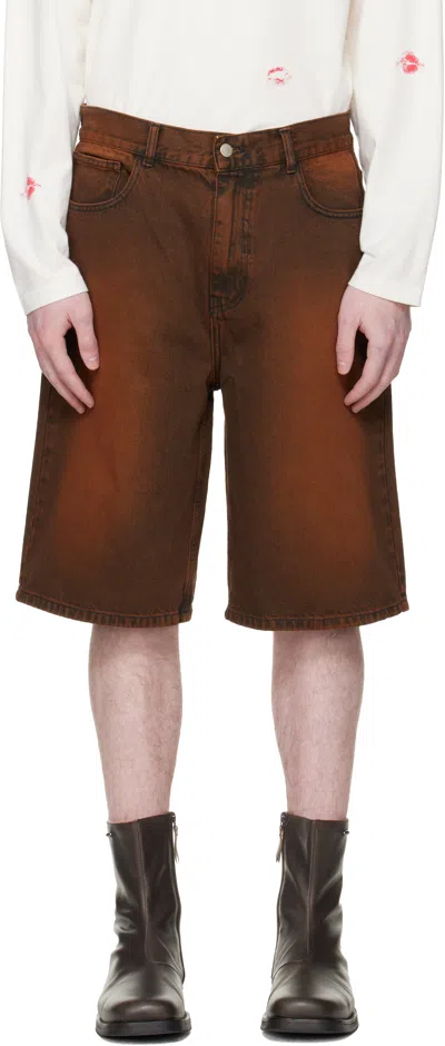 Carne Bollente Lettering-embroidery Shorts In Brown