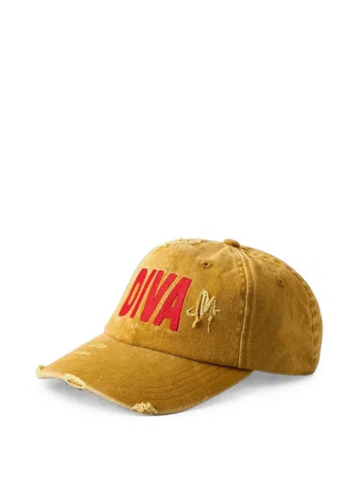 Carne Bollente Diva Distressed-effect Embroidered Baseball Cap In Yellow