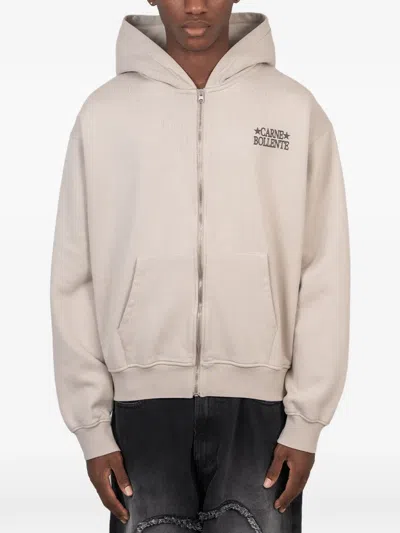 Carne Bollente Dot Connector Graphic-print Zip-up Hoodie In Neutral