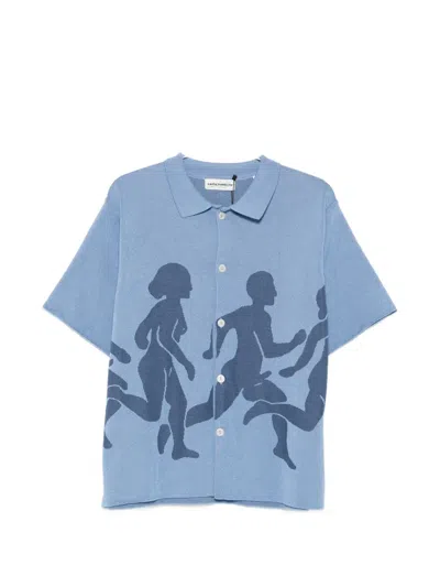 Carne Bollente Few Hard Men Intarsia-knit Cotton Shirt In Blue