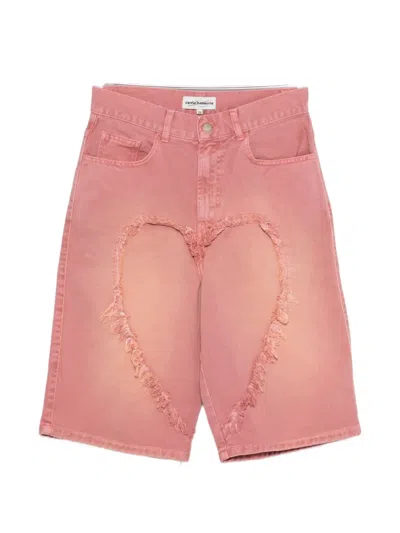 Carne Bollente Frayed Heart-motif Shorts In Pink