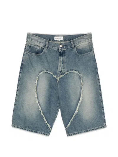Carne Bollente Heart Denim Shorts In Blue