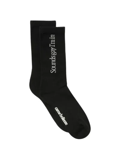 Carne Bollente Logo-embroidered Ribbed-knit Socks In Black