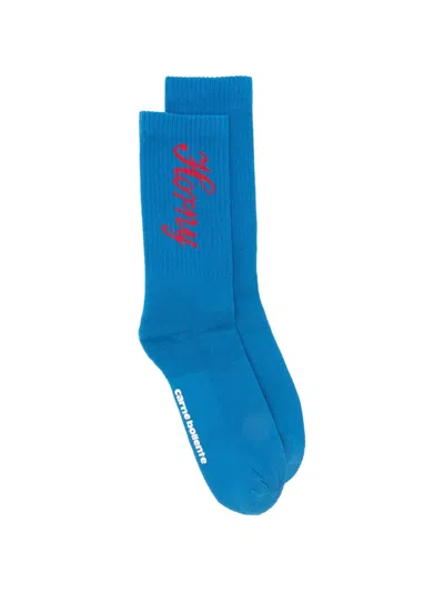 Carne Bollente Logo-print Socks In Blue