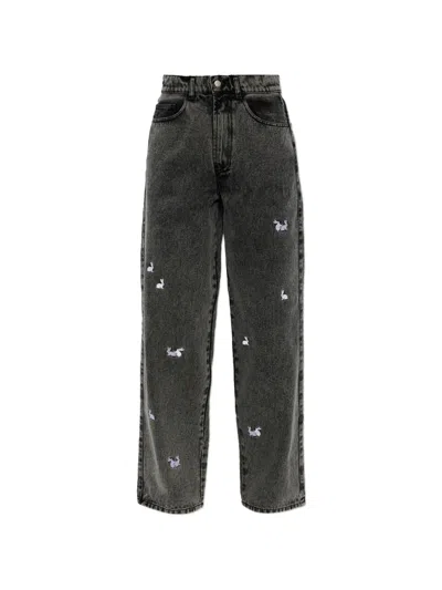 Carne Bollente One Bad Bunny Embroidered Denim Jeans In Black