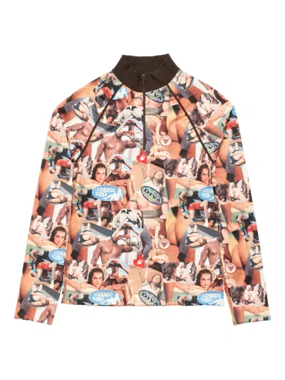 Carne Bollente Printed Zip Kinky Cardio Top In Neutral