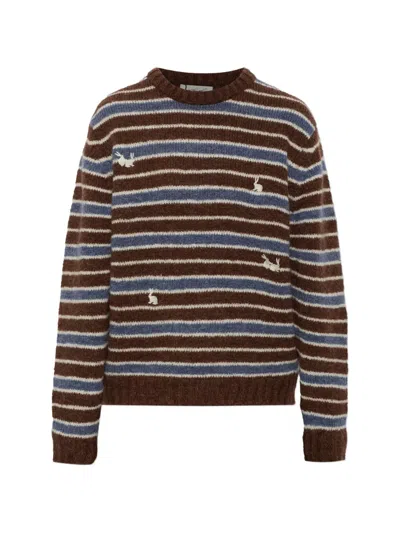 Carne Bollente Rabbit-embroidered Striped Sweater In Brown