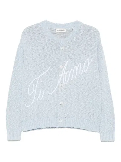 Carne Bollente Slogan-embroidered Cardigan In Blue