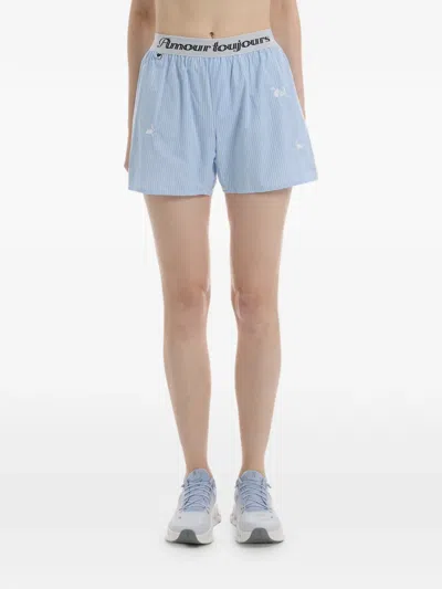 Carne Bollente Stripe-pattern Embroidered Shorts In Blue