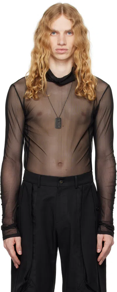 Carnet-archive Black 3 Metal Plates Necklace Sheer T-shirt