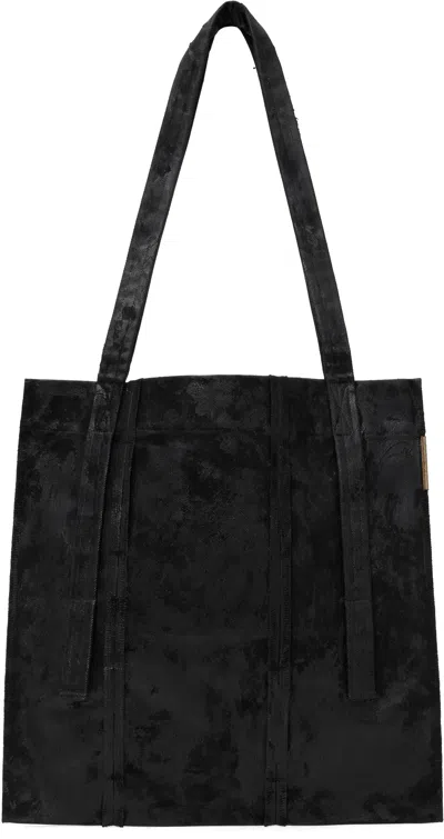 Carnet-archive Black Hand Coated Weathered Wall Tote In Oil Black