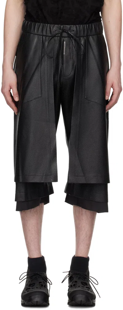 Carnet-archive Black Perforated Faux-leather Shorts