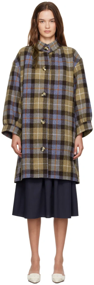 Caro Editions Blue & Brown Suzy Coat In Dove / Brown