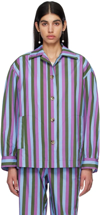 Caro Editions Fleur Striped Cotton Shirt In Blue Stripe