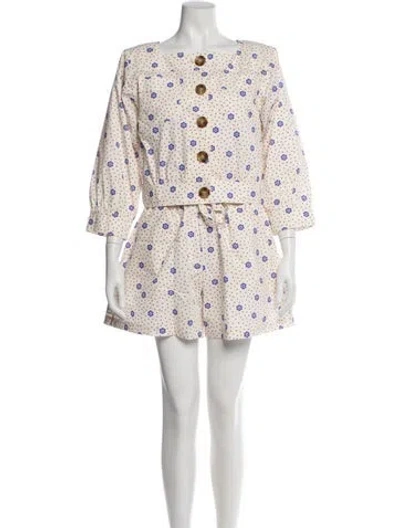 Pre-owned Caro Editions Floral Print Ruffle Embellishment Skirt Set In Neutral