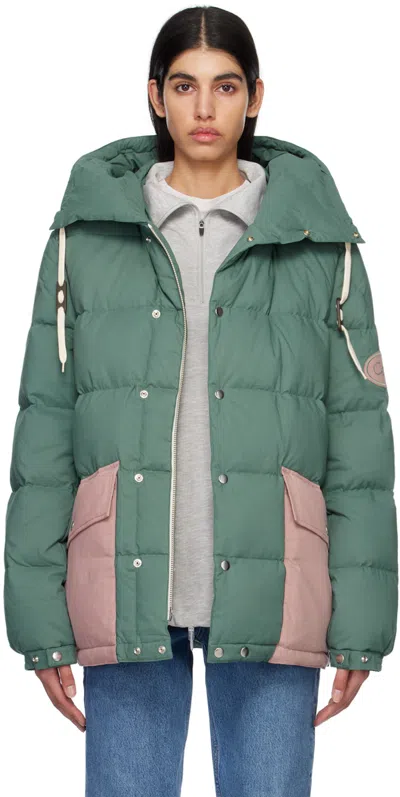 Caro Editions Green Hannah Down Jacket In Green/ Pink