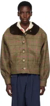 Caro Editions Khaki Beatrice Jacket In Pink Stripe Tartan