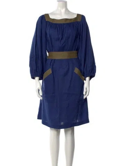 Pre-owned Caro Editions Linen Knee-length Dress In Blue