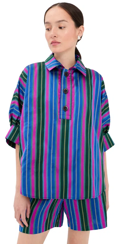Caro Editions Lisbeth Silk Blouse Big Stripes In Blue