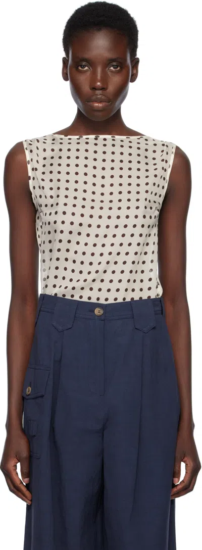 Caro Editions Off-white Alexa Top In Cream W. Brown Dot