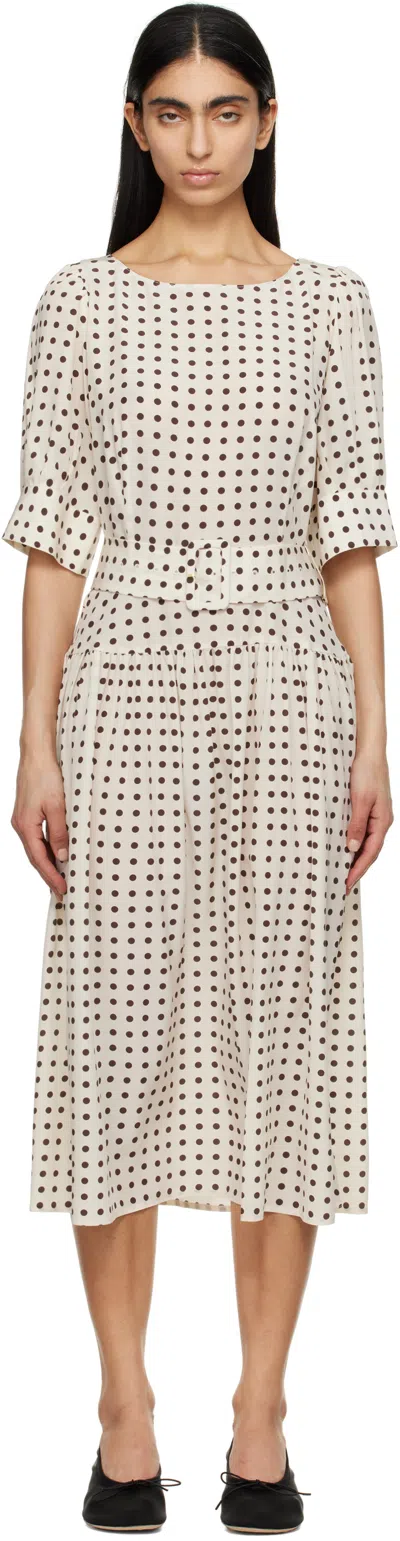 Caro Editions Off-white Bjorg Midi Dress In Cream W. Brown Dot