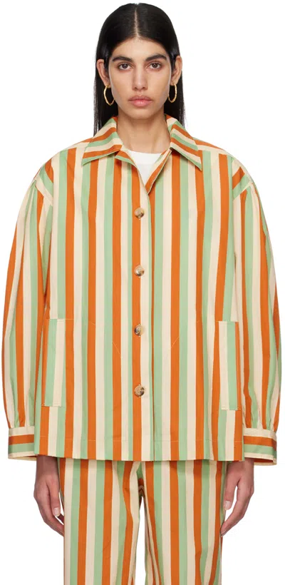 Caro Editions Fleur Striped Cotton-twill Shirt In Orange Stripe