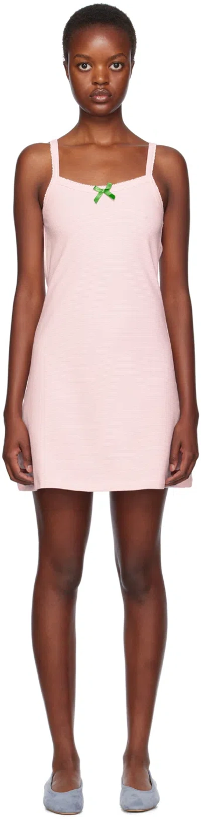 Caro Editions Pink Caro Slip Minidress In Pink Stripe