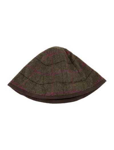 Pre-owned Caro Editions Plaid Khaki Garden Hat In Green