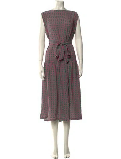 Pre-owned Caro Editions Silk Midi Length Dress In Green