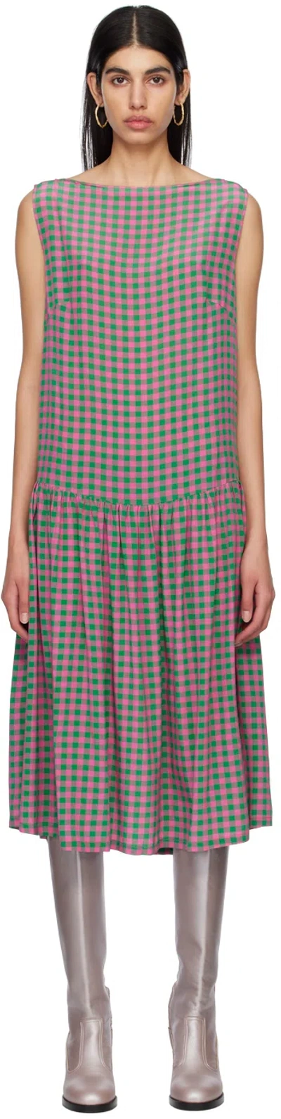 Caro Editions Ssense Exclusive Pink & Green Heather Midi Dress In Pink Green Gingham