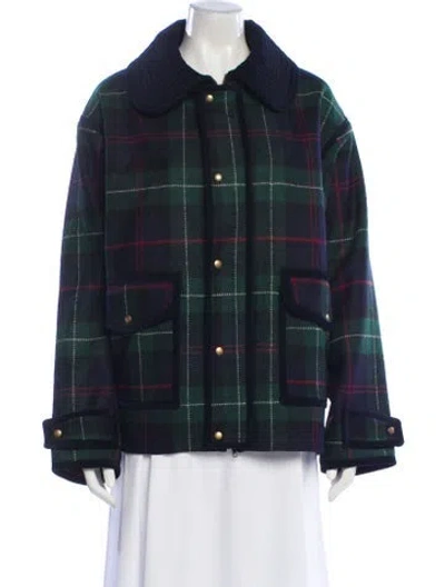Pre-owned Caro Editions Wool Plaid Print Jacket In Blue