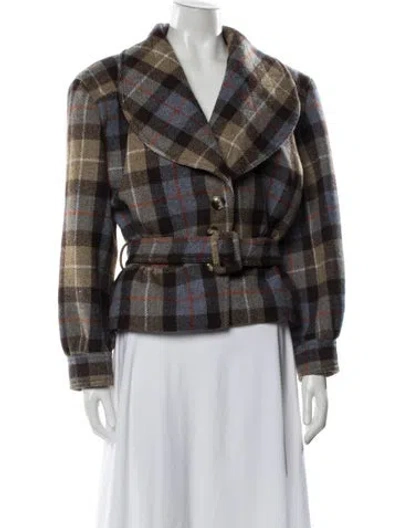 Pre-owned Caro Editions Wool Plaid Print Jacket In Multi