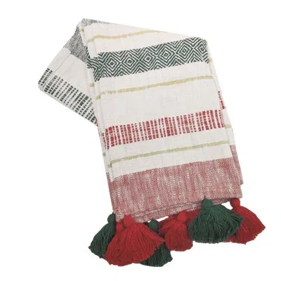 Carol & Frank 100% Cotton Throw In White;red
