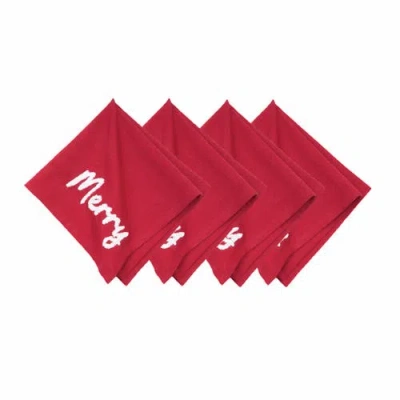 Carol & Frank A Christmas Holiday Tufted Solid Napkins Set Of 4 In Red