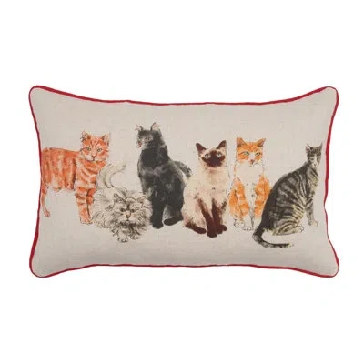 Carol & Frank All Cats Vintage Reversible Piped Lumbar Throw Pillow 22" X 14" In Orange