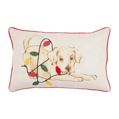 Carol & Frank All Dogs Vintage Reversible Piped Lumbar Throw Pillow 22" X 14" In White,beige,red Dog