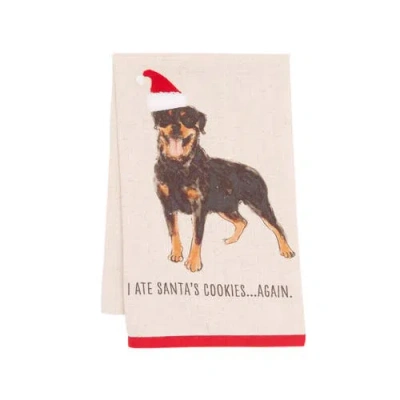 Carol & Frank Ate The Cookies Rottweiler Pet Christmas Towel In Brown