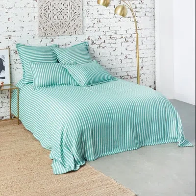 Carol & Frank Bengal Stripe Stripe Cotton Blanket In Lagoon