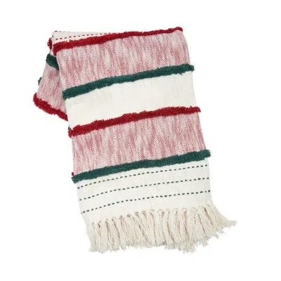 Carol & Frank Benn Ruby 100% Cotton Throw In White;green;red