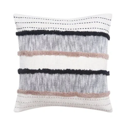 Carol & Frank Benn Striped Tufted Texture Cotton Decorative Throw Pillow, 20" X 20" With Insert In Black