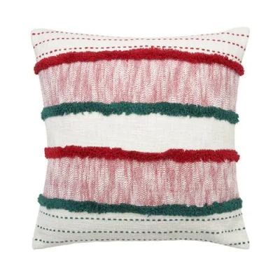 Carol & Frank Benn Striped Tufted Texture Cotton Decorative Throw Pillow, 20" X 20" With Insert In Red