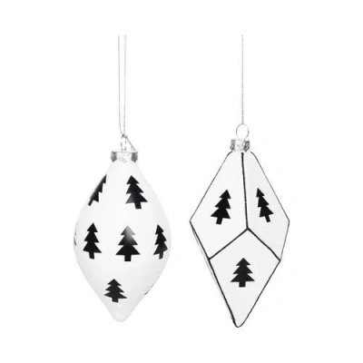 Carol & Frank Black & White Tree Pattern Ornament Set Of 2 In Multi