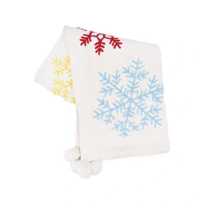Carol & Frank Boho Christmas Throw Blanket In White