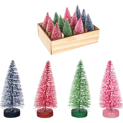 Carol & Frank Bottle Brush Tree Figurines Assortment Of 12 In Multi