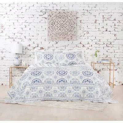 Carol & Frank Brambleton 3 Piece Quilt Set Cotton Reversible And Machine Washable In Blue;white